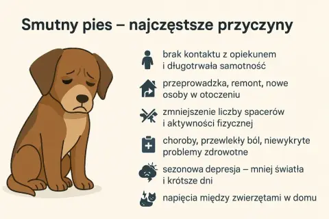 Smutny pies, który wyje pod nieobecność właścicieli, może cierpieć z powodu samotności, zmian w otoczeniu lub problemów zdrowotnych.