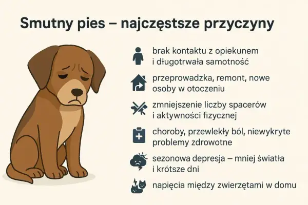 Smutny pies, który wyje pod nieobecność właścicieli, może cierpieć z powodu samotności, zmian w otoczeniu lub problemów zdrowotnych.